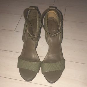 7 For All Mankind Wooden Wedges w/Ankle Strap : Leather